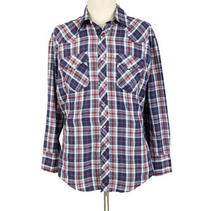 Youngbloods Shirt Mens XL Extra Large Blue Plaid Western Pearl Snap Cowboy
